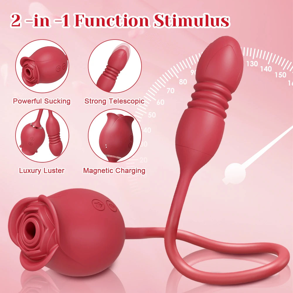 3-in-1 Rose Vibrator – Clit Suction, Licking Tongue & G Spot Dildo Toy for Women