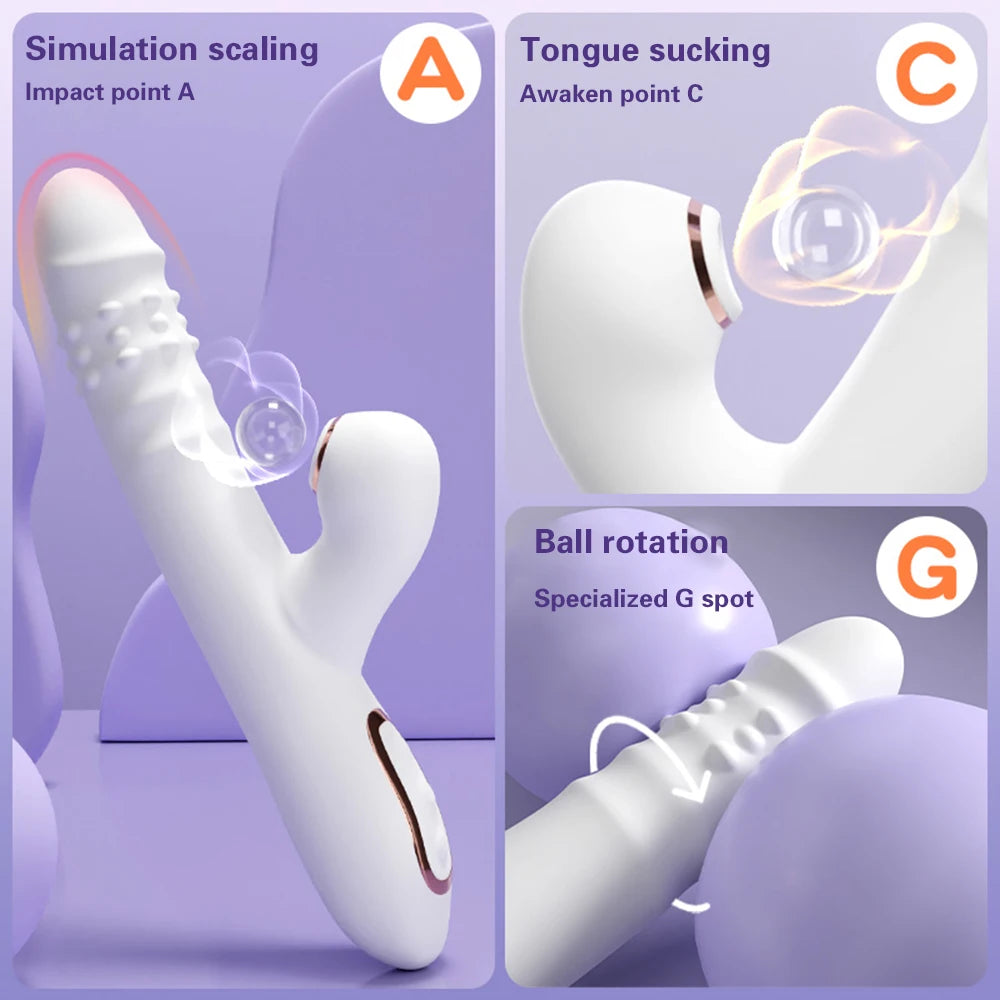 Thrusting Vibrator Dildo Rotating Telescopic Vagina G Spot Massage Sucking