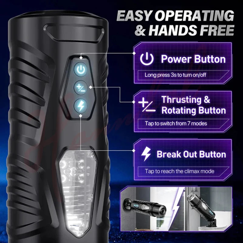 Hannibal Automatic Male Masturbator 7 Thrusting Rotating Modes Mastubator Cup Electric Pocket Pussy For Penis Sex Toy For Men