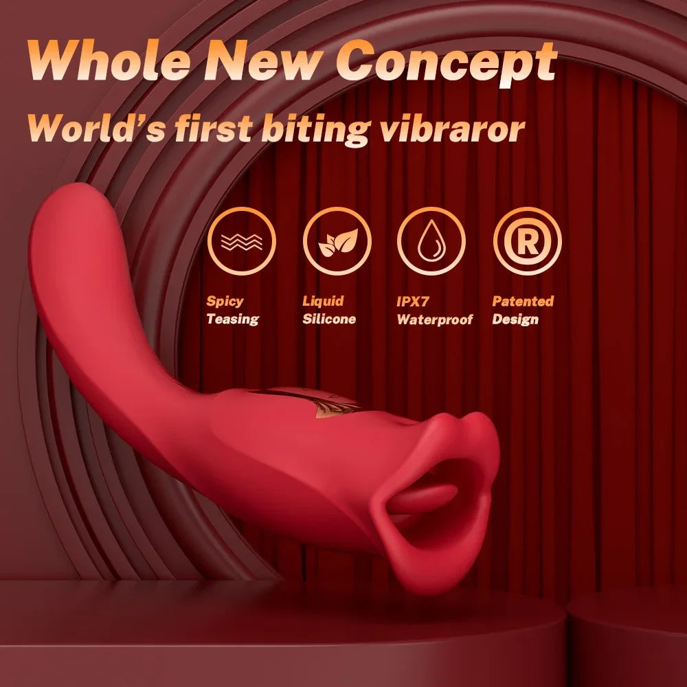 Tongue Licking Biting Vibrator Oral Clitoris Nipple Female Masturbator Sex Toy