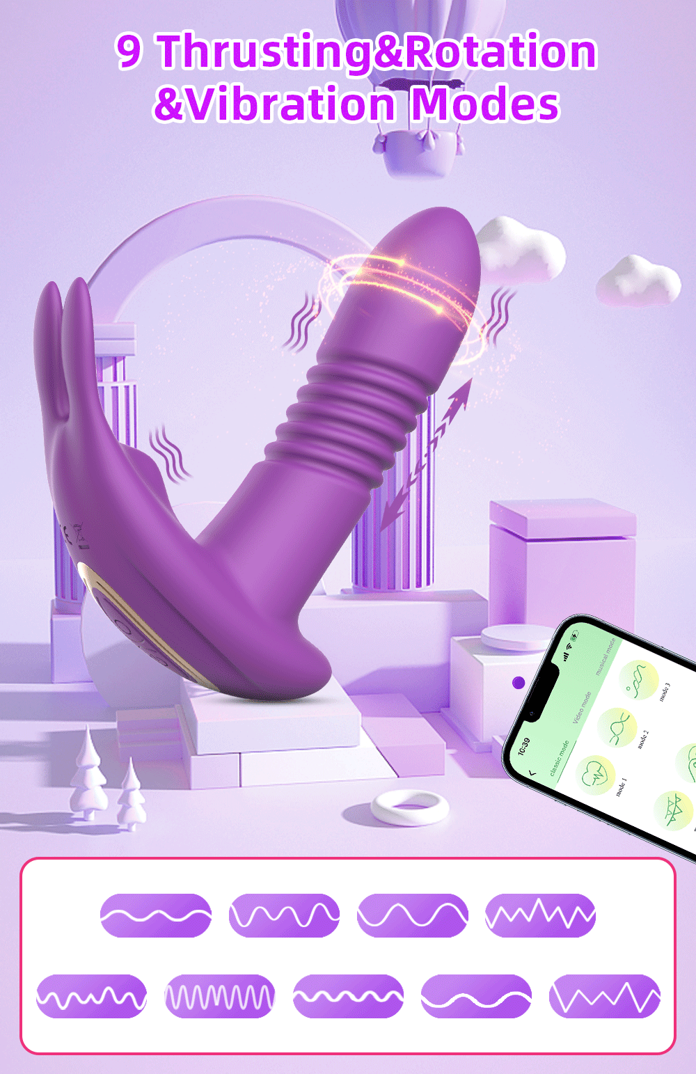 APP-Controlled Thrusting Vibrator for Women – Rotating Telescopic Dildo, G Spot Stimulator