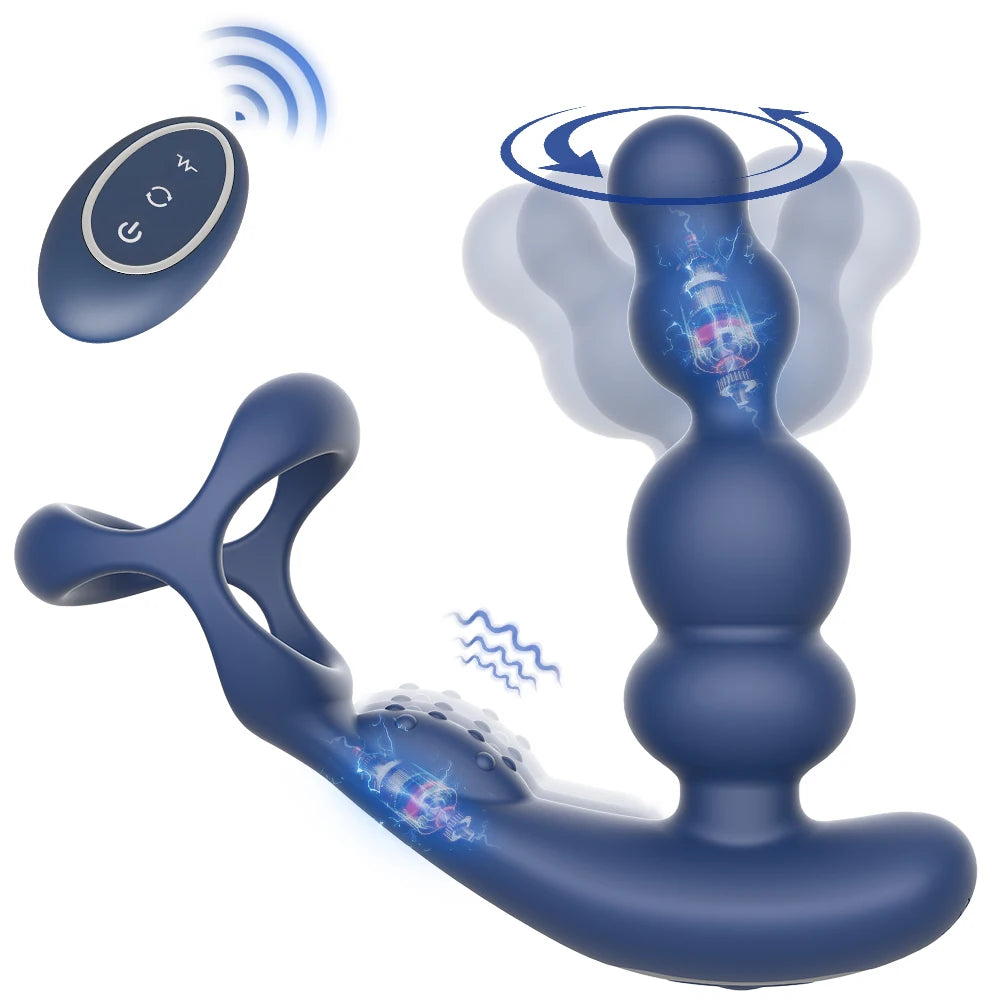 Anal Vibrator 360 Rotate Butt Plug Male Prostate Massager with Cock Ring