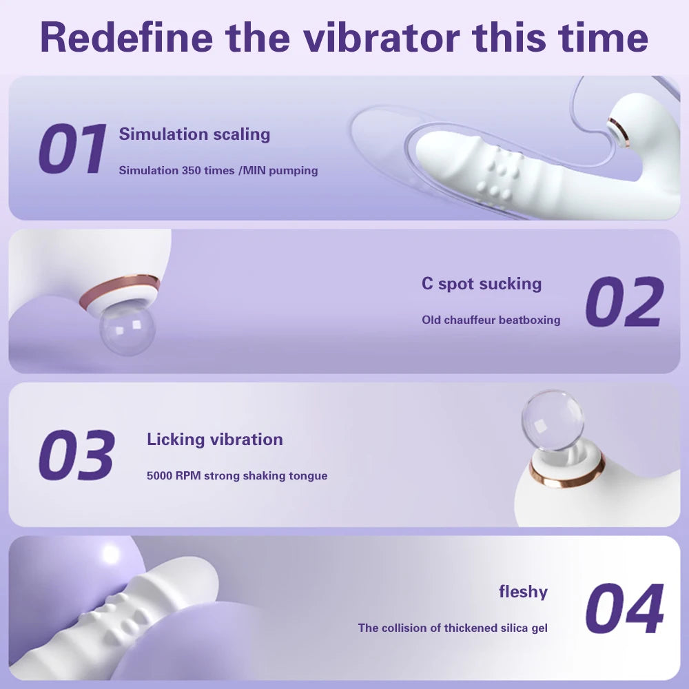 Thrusting Vibrator Dildo Rotating Telescopic Vagina G Spot Massage Sucking