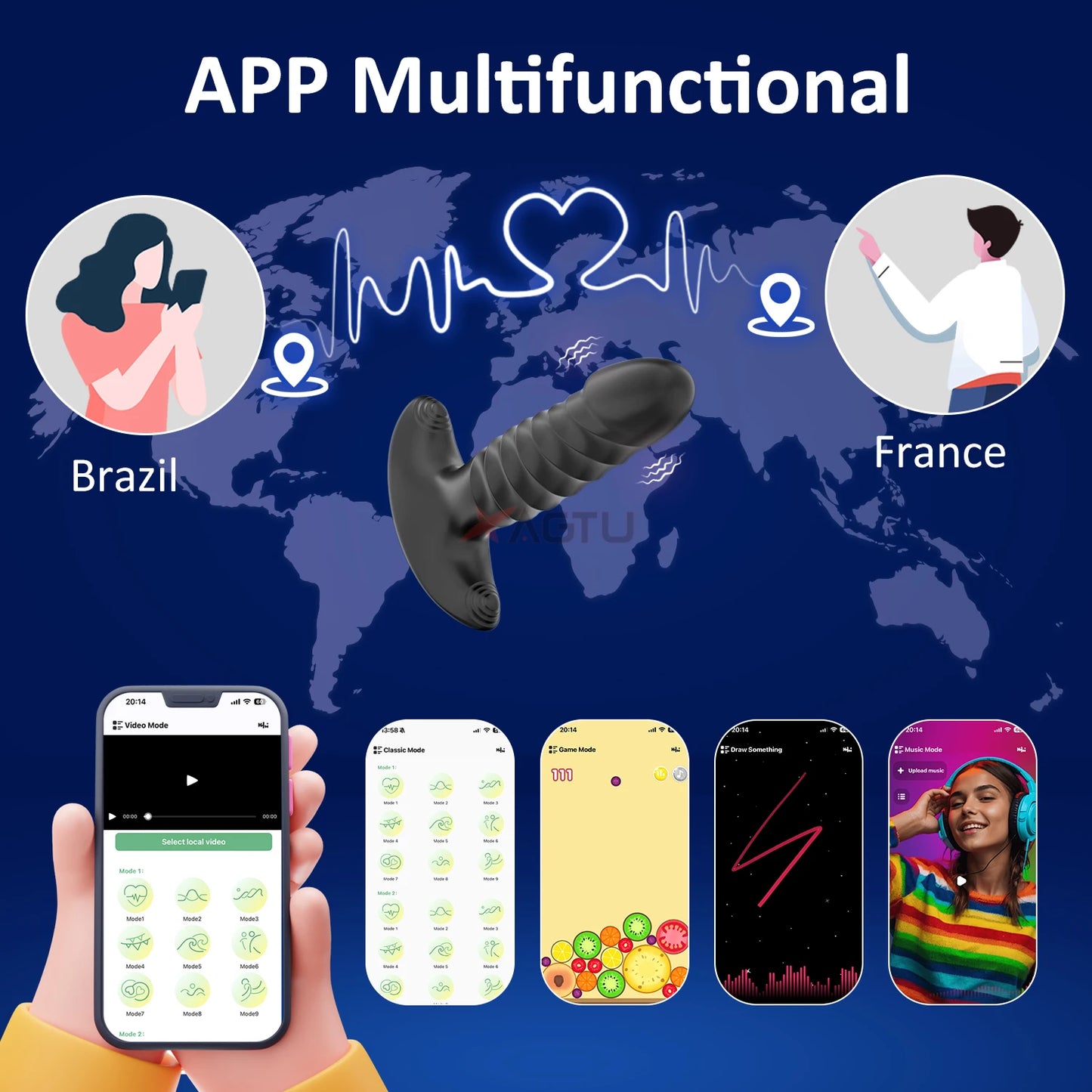 APP Control Thrusting Prostate Massager Vibrator Anal Plug Telescopic Butt Plug