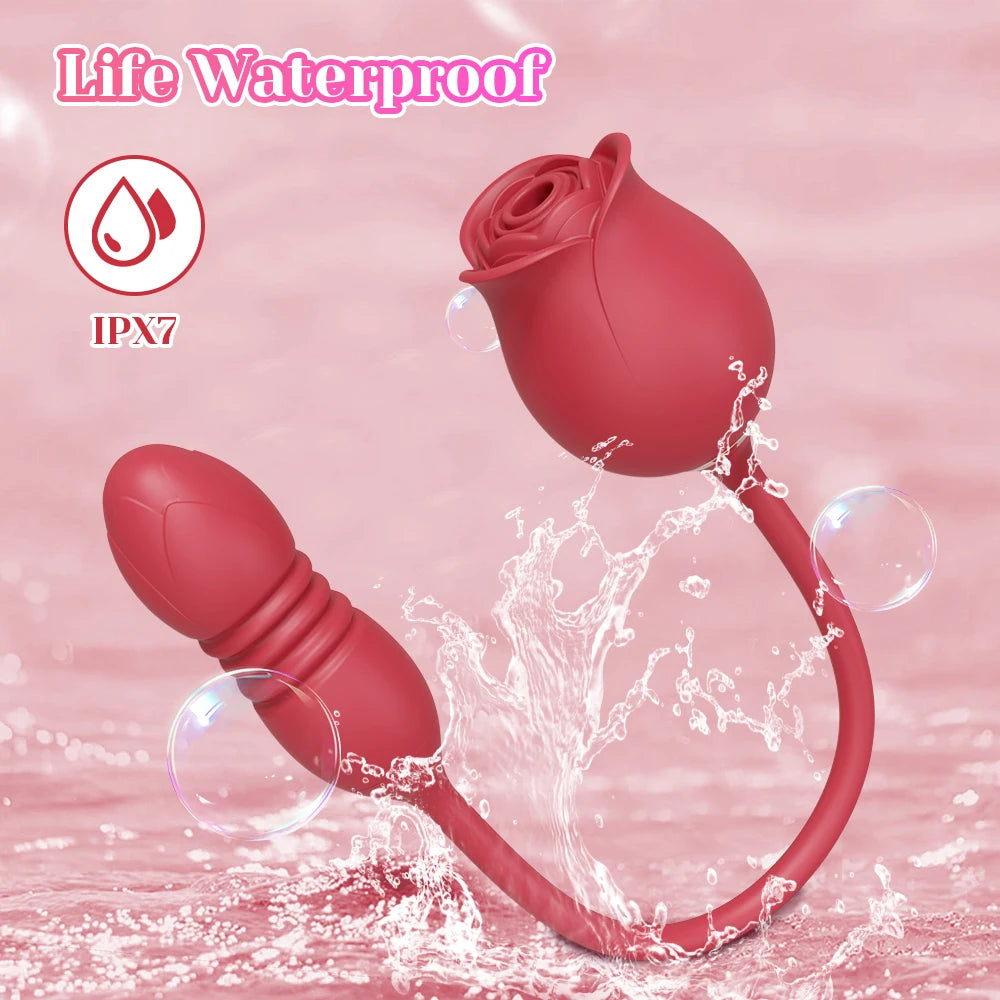 3-in-1 Rose Vibrator – Clit Suction, Licking Tongue & G Spot Dildo Toy for Women