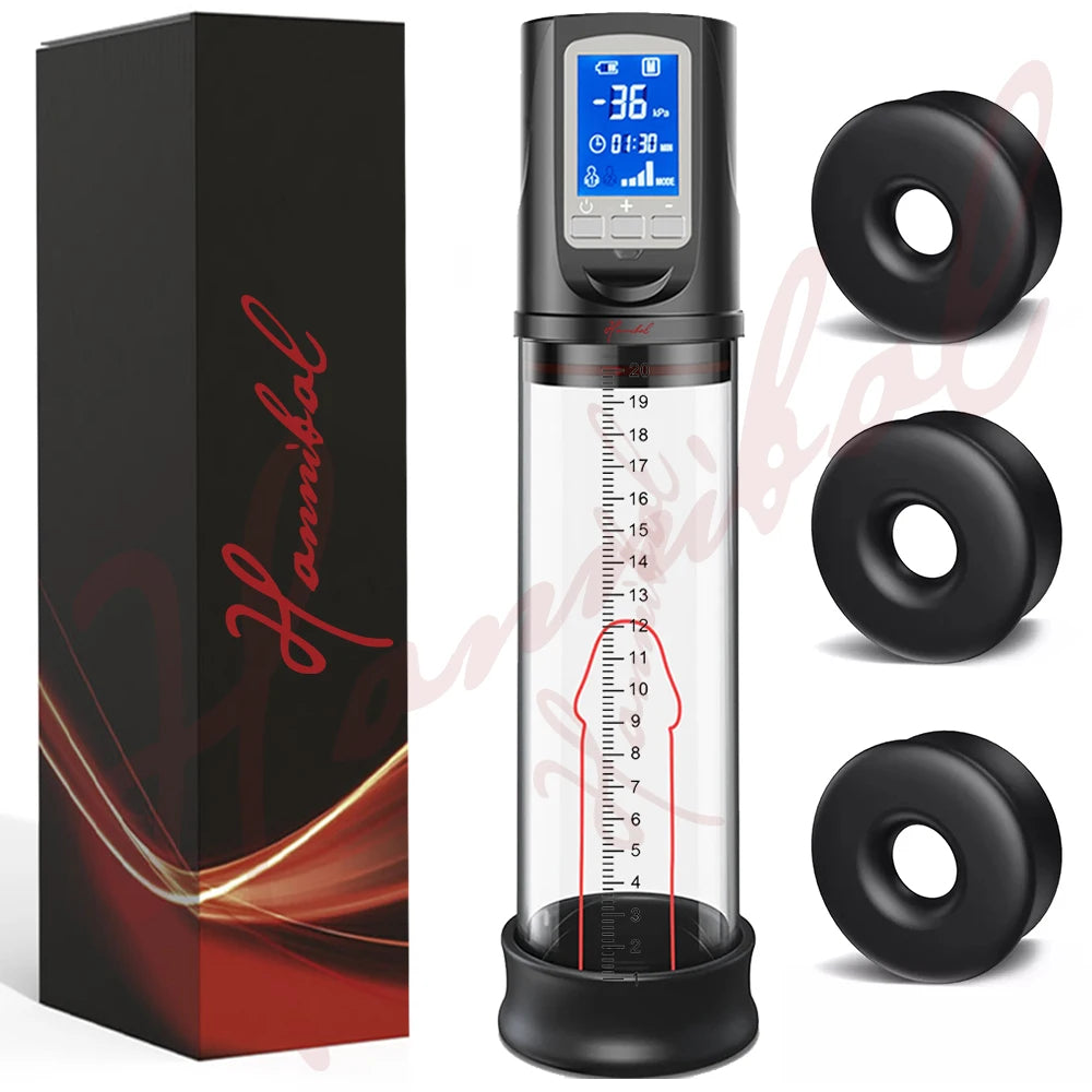 Hannibal LCD Electric Penis Pump Penis Enlargement Extend Pump Penis Trainer Male Masturbators Cup Dick Pump Sex Toys for Men