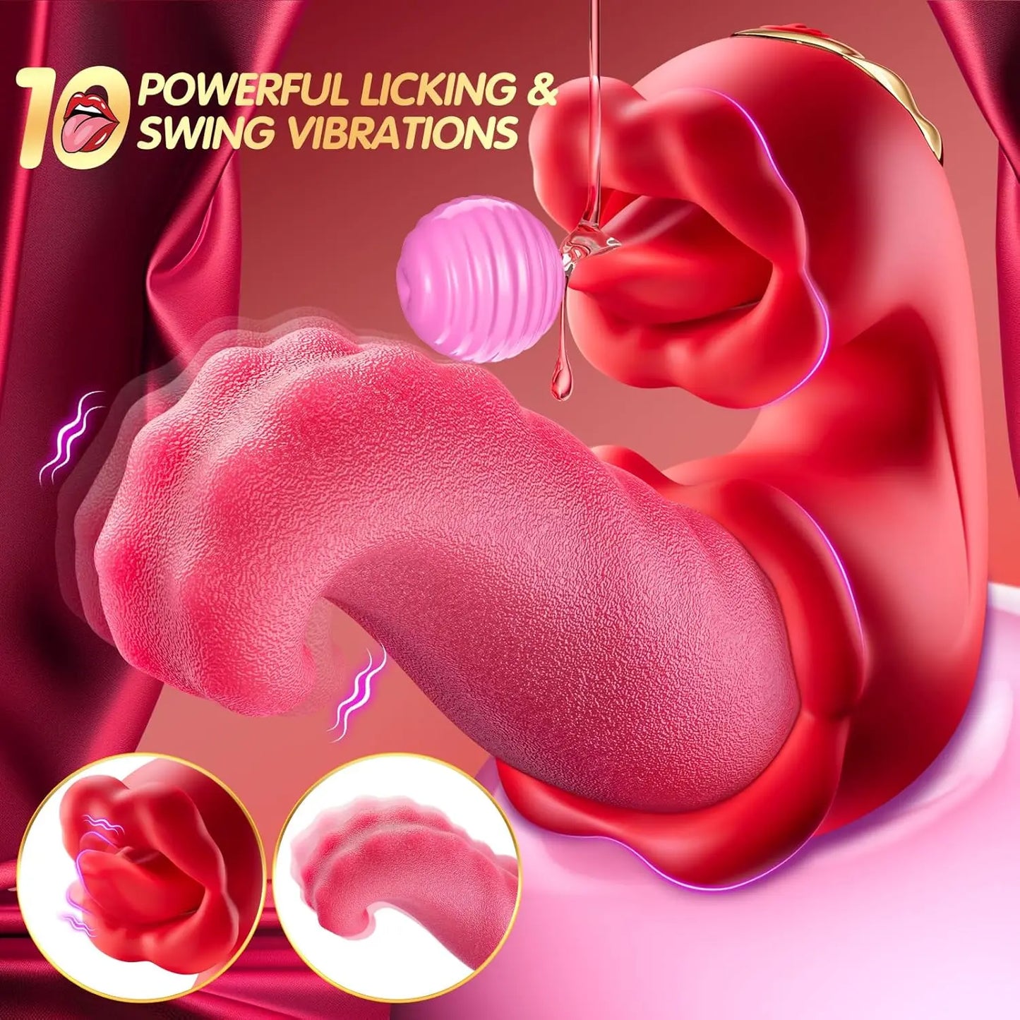 3in1 Big Tongue Vibrator Dildo Clit Stimulator Licking Swing Vibrating Couples Game