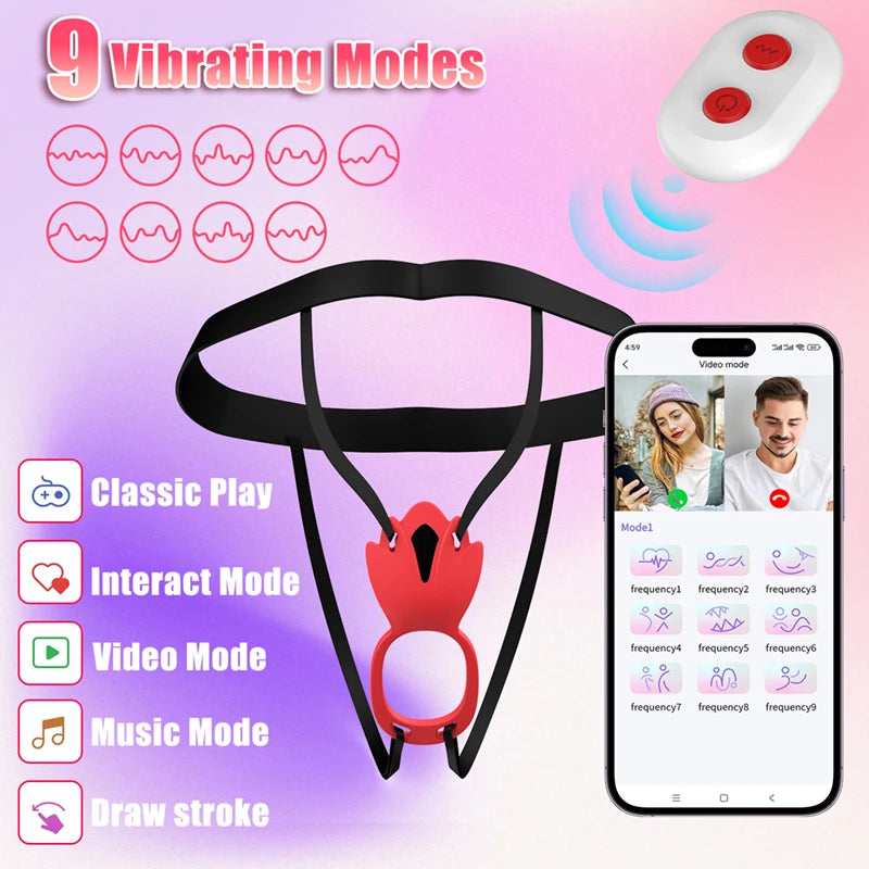 App and Remote Control Wearable Panties Penis Ring Vibrator for Couple Sex Toys