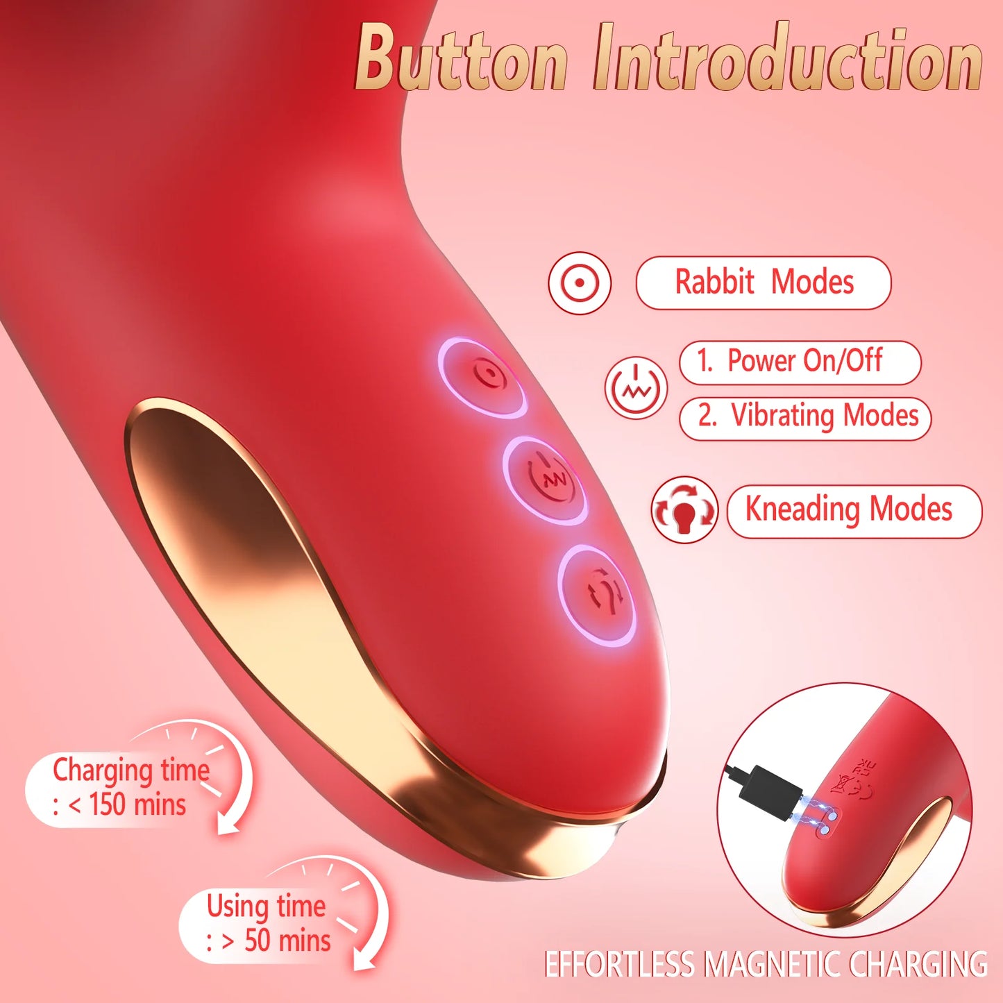 5 IN 1 Tapping Thrusting Dildo Vibrator G Spot Vibrator Kneading Clit Stimulator