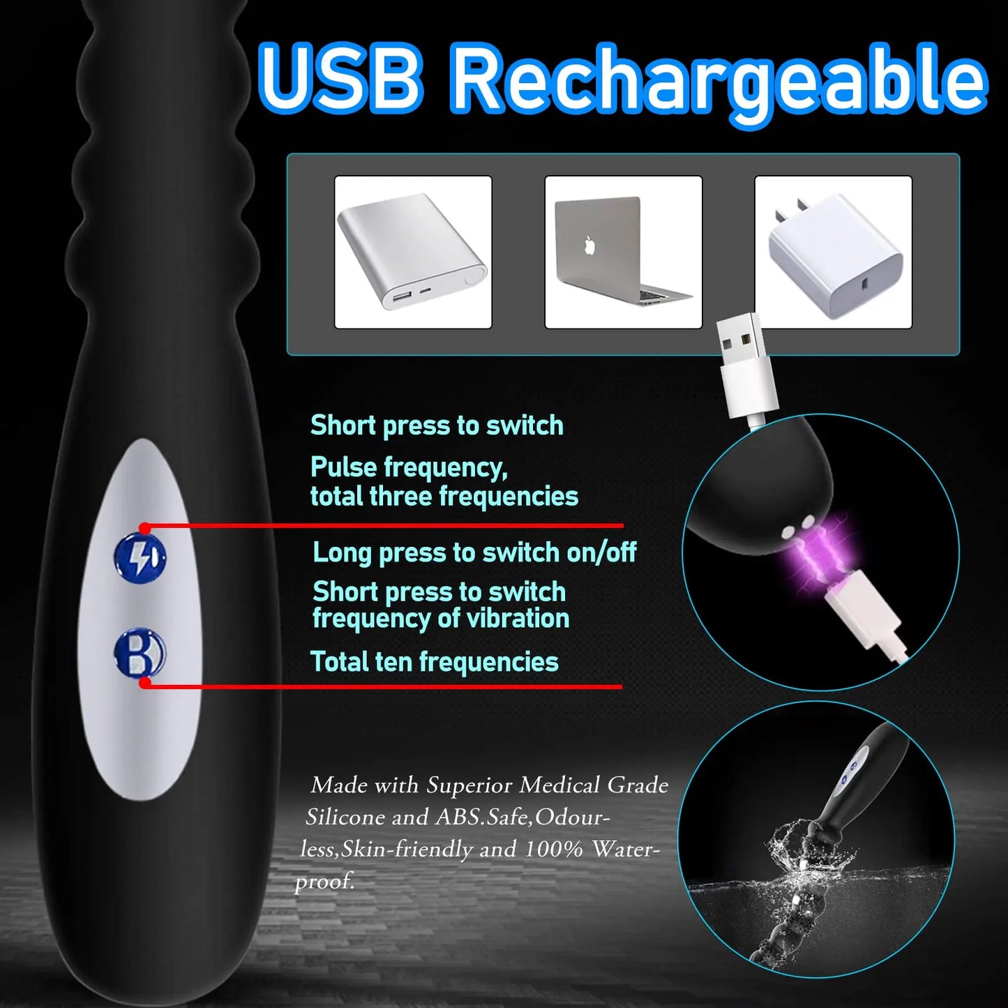 Electric Pulse Anal Beads – Prostate & G-Spot Vibrator with Shock Function for Men & Women