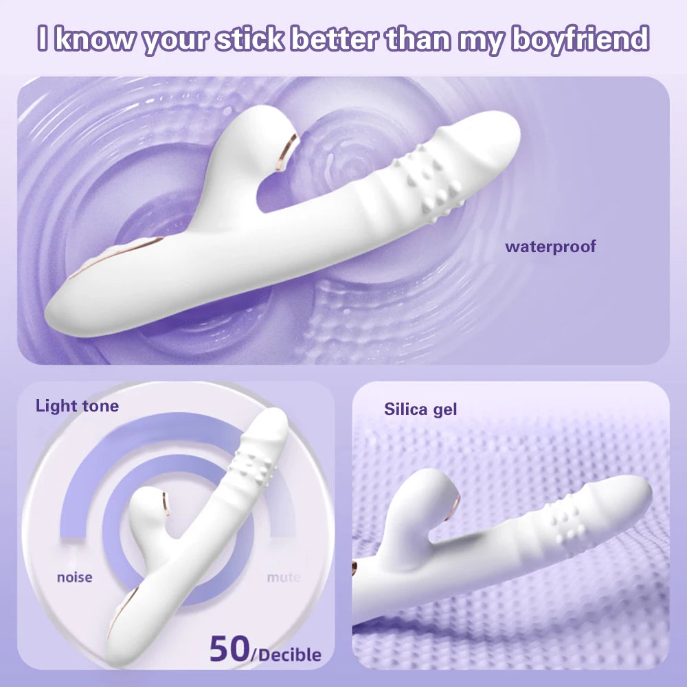 Thrusting Vibrator Dildo Rotating Telescopic Vagina G Spot Massage Sucking