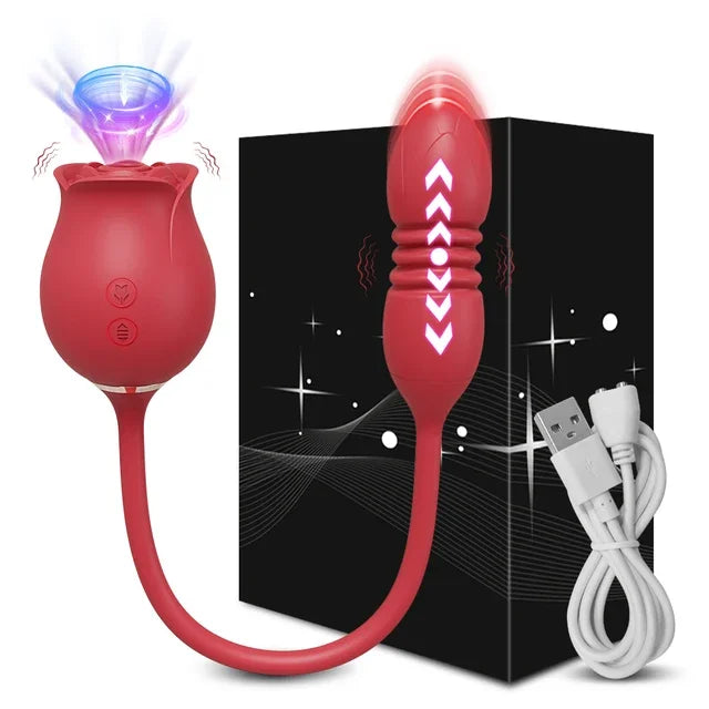 3-in-1 Rose Vibrator – Clit Suction, Licking Tongue & G Spot Dildo Toy for Women