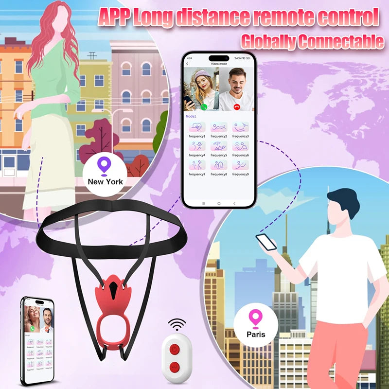 App and Remote Control Wearable Panties Penis Ring Vibrator for Couple Sex Toys