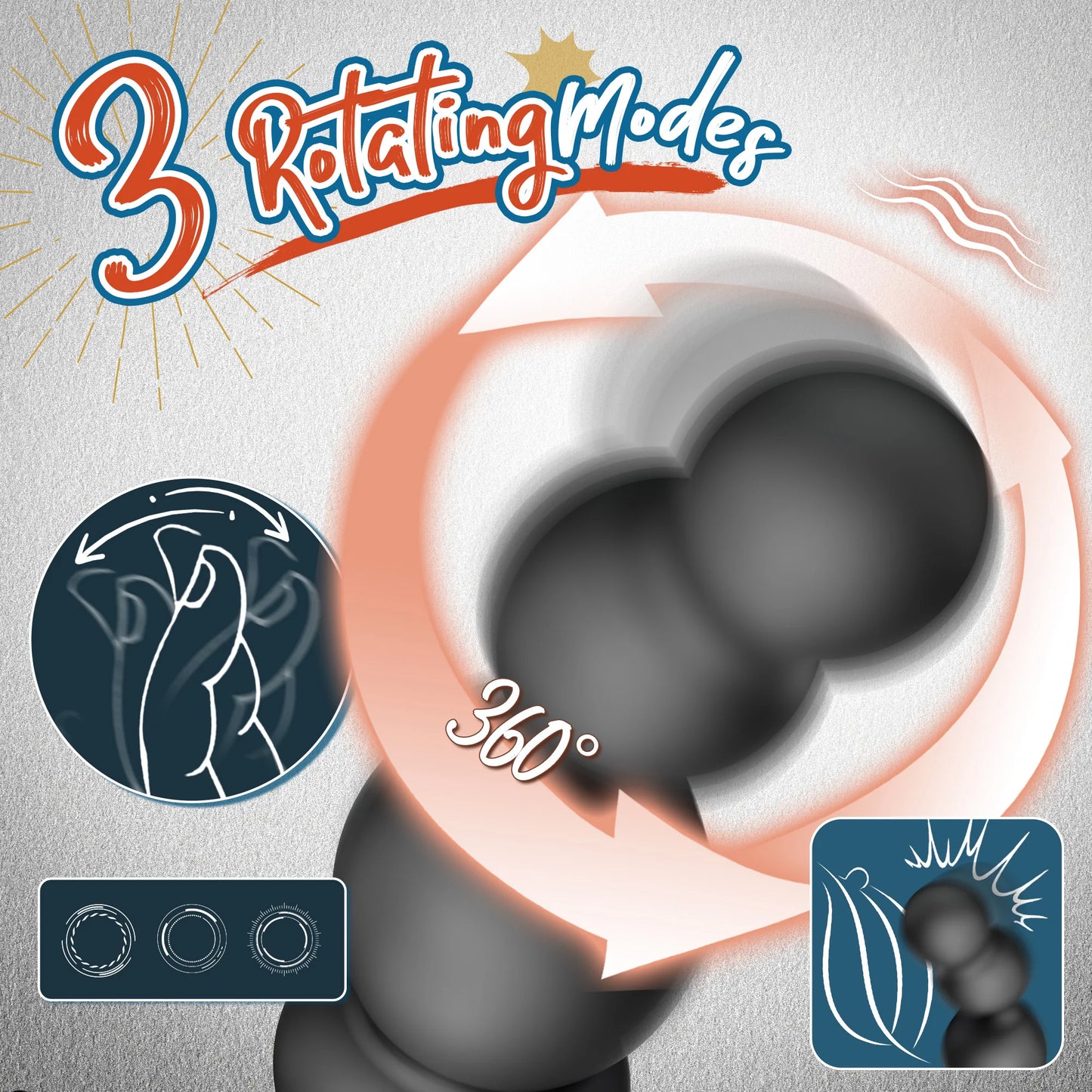 Anal Vibrator 360 Rotate Butt Plug Male Prostate Massager with Cock Ring