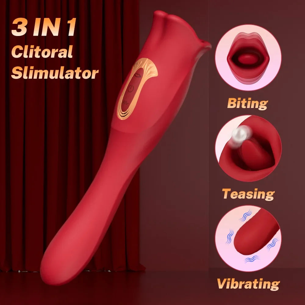 Tongue Licking Biting Vibrator Oral Clitoris Nipple Female Masturbator Sex Toy