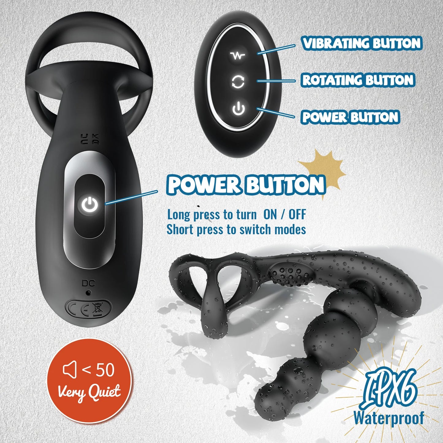 Anal Vibrator 360 Rotate Butt Plug Male Prostate Massager with Cock Ring