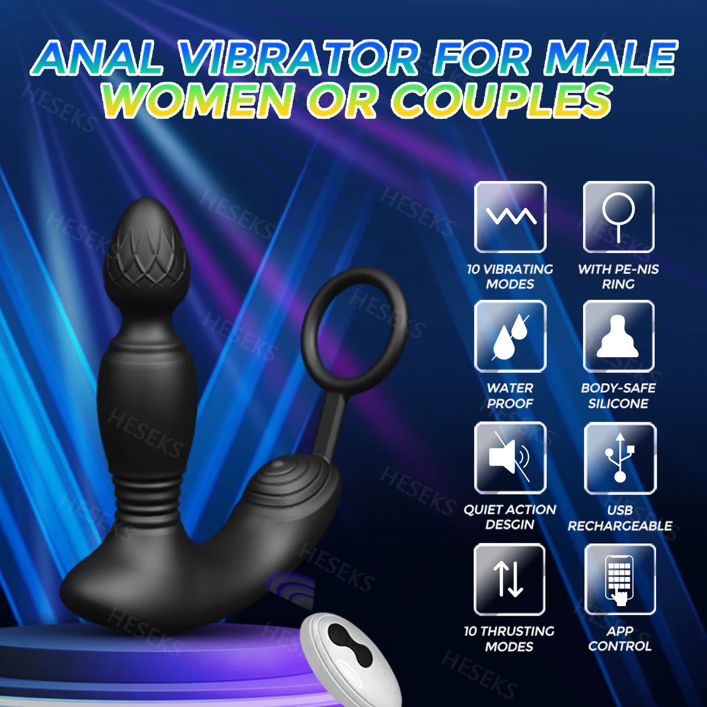 Male Thrusting Prostate Massager Wireless Remote Control Anal Plug Dildo