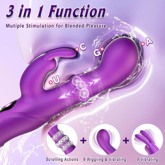 4-in-1 Rabbit Vibrator | Rotating & Squeeze Dildo | Clitoral & G-Spot Stimulator