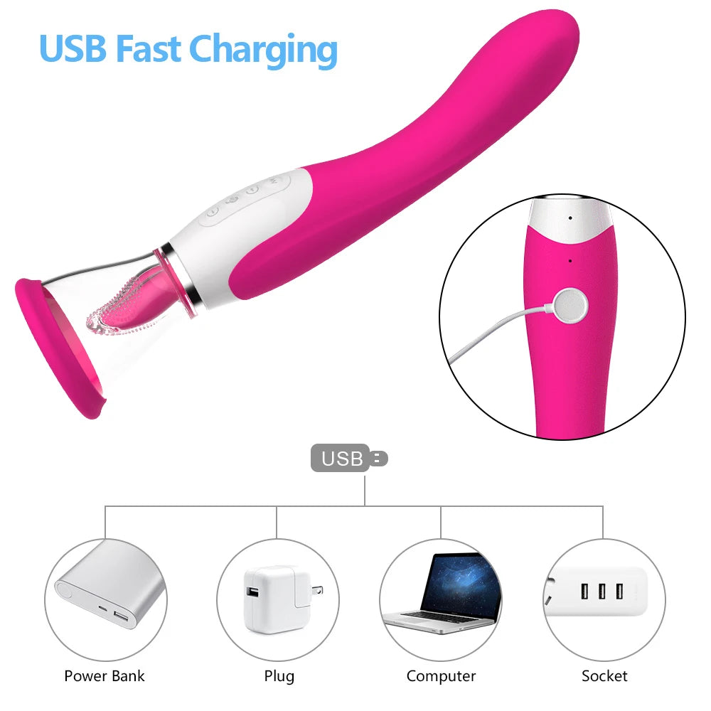 Heating Tongue Licking Dildo Vibrator｜Dual-End Sucking & G-Spot Stimulator