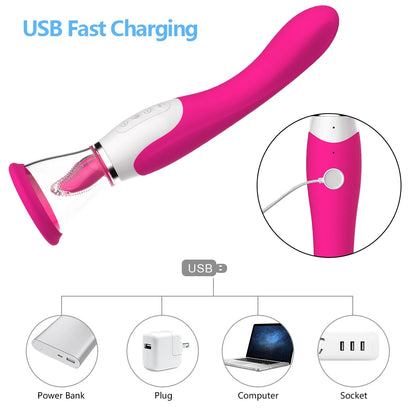 Heating Tongue Licking Dildo Vibrator｜Dual-End Sucking & G-Spot Stimulator