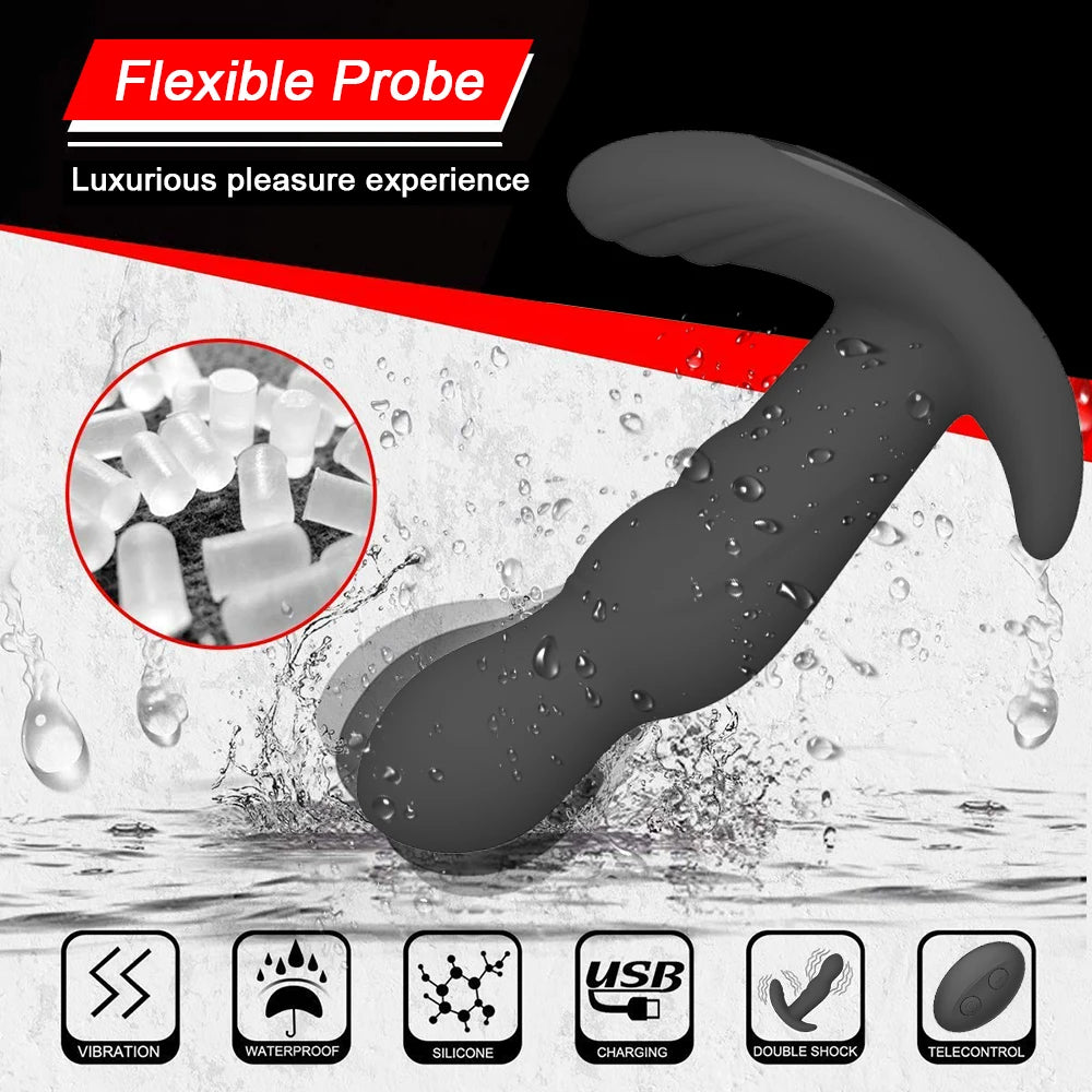 3-Speed Rotating 10-Vibration Prostate Massager Remote Anal Plug G-Spot Butt Plug Toy