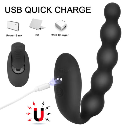 Remote Control Anal Beads Vibrator 10-Speed Prostate Massager for Men Women Couples Toy