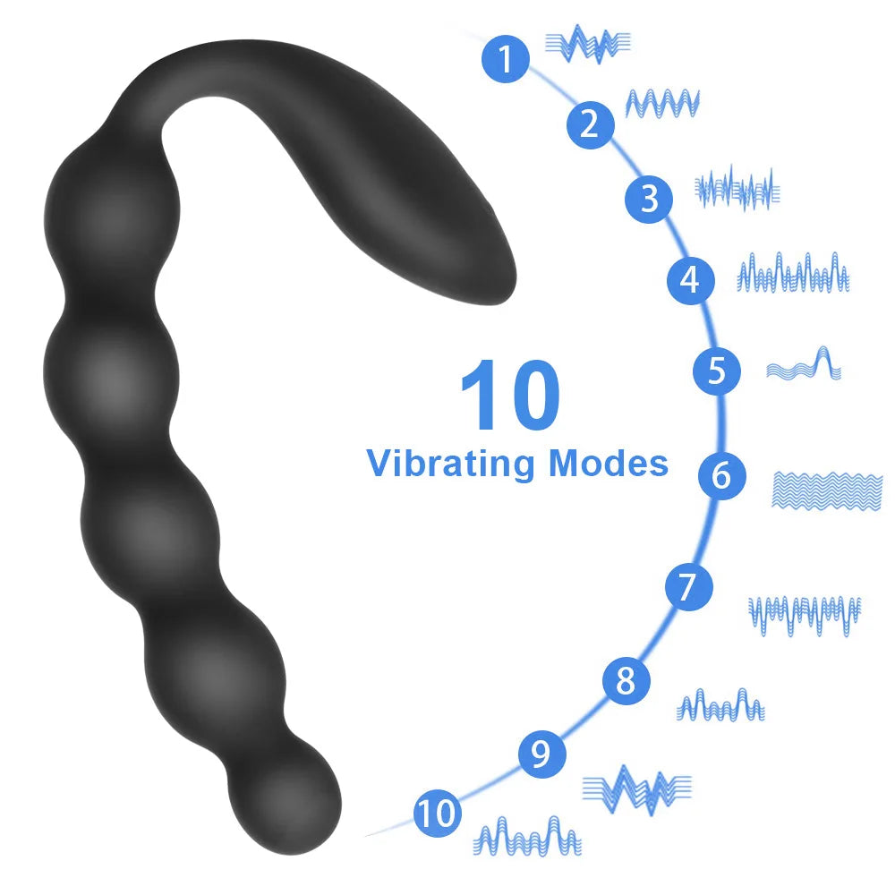 Remote Control Anal Beads Vibrator 10-Speed Prostate Massager for Men Women Couples Toy