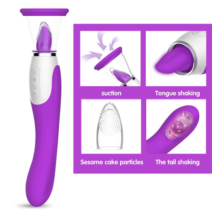 Heating Tongue Licking Dildo Vibrator｜Dual-End Sucking & G-Spot Stimulator
