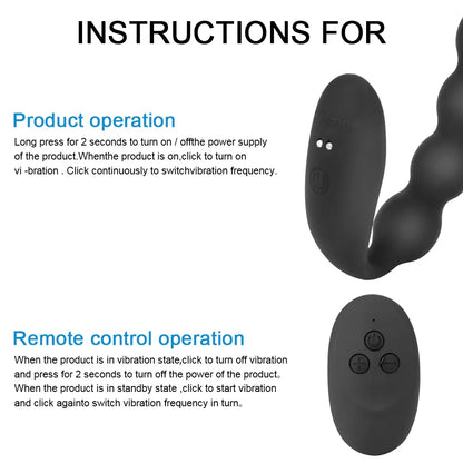 Remote Control Anal Beads Vibrator 10-Speed Prostate Massager for Men Women Couples Toy