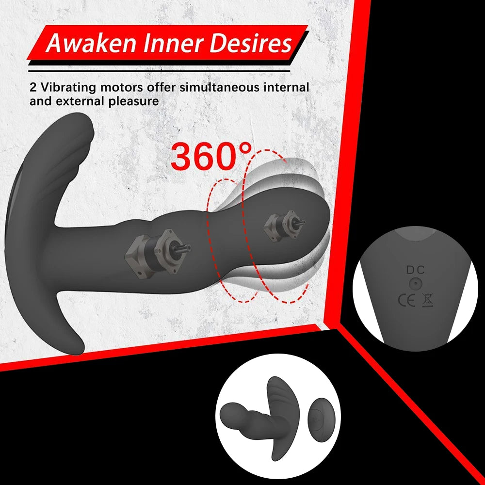 3-Speed Rotating 10-Vibration Prostate Massager Remote Anal Plug G-Spot Butt Plug Toy
