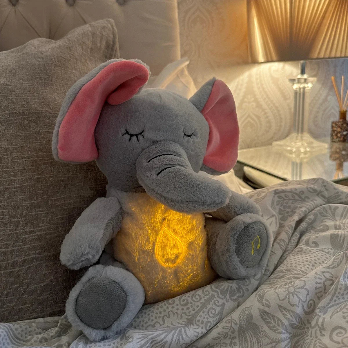 Breathing Elephant Plush Toy Baby Sleep Soother Music Light Sensory Gift