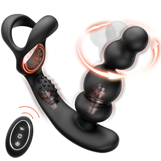 Anal Vibrator 360 Rotate Butt Plug Male Prostate Massager with Cock Ring