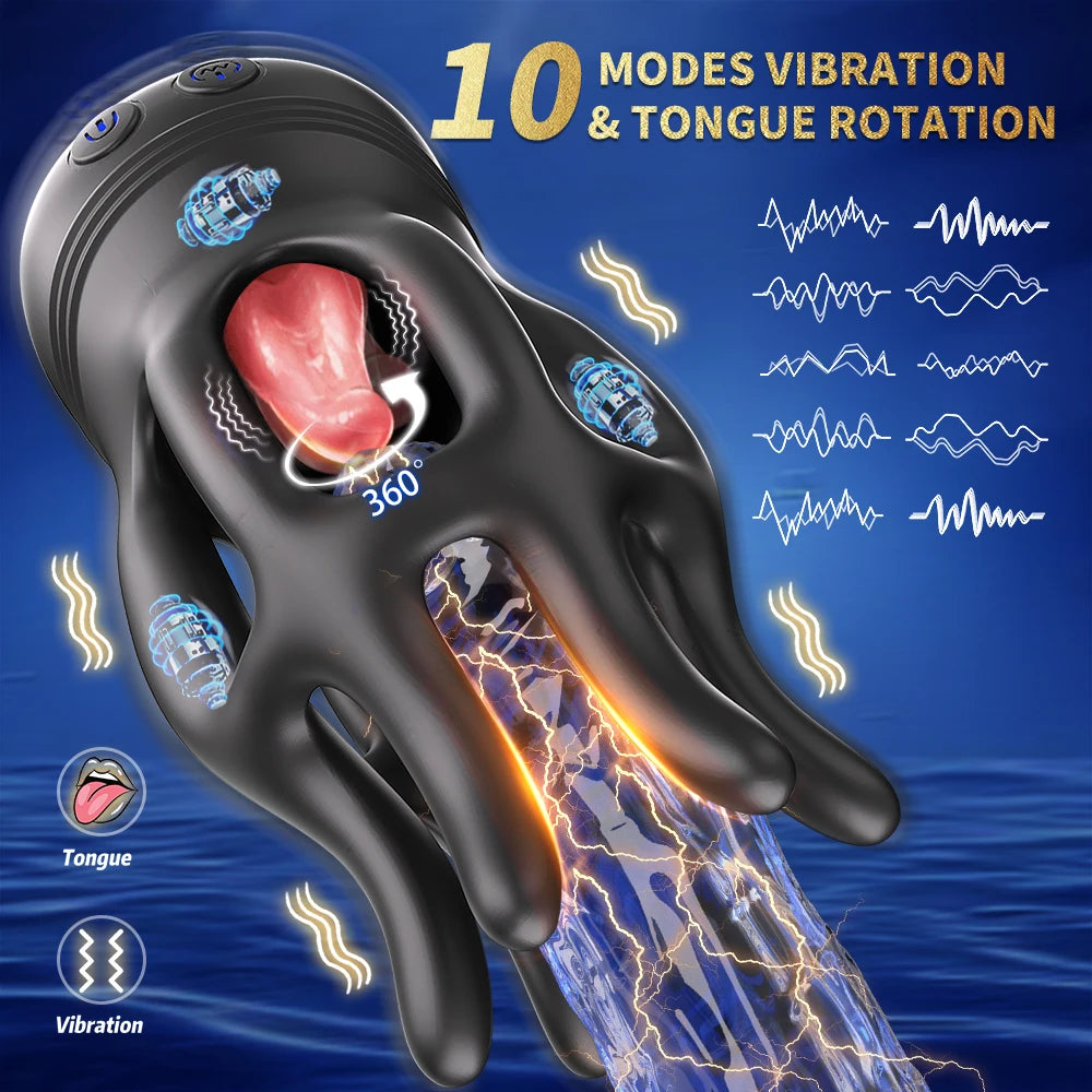 360° Rotating Glans Trainer Vibrator for Men｜10 Modes Tongue & Vibration Massager