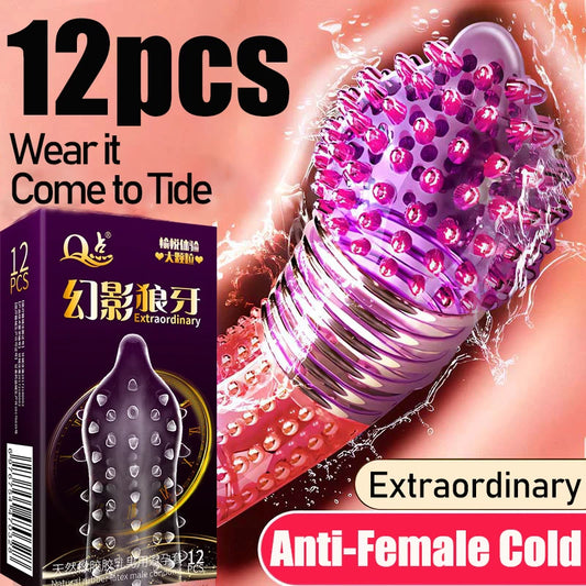 12pcs Large Pellet Condom Wolf's Teeth Barbed  Male Granular Stimulation