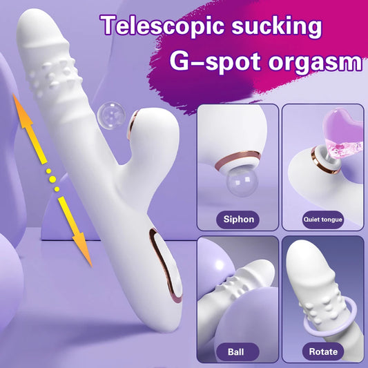 Thrusting Vibrator Dildo Rotating Telescopic Vagina G Spot Massage Sucking