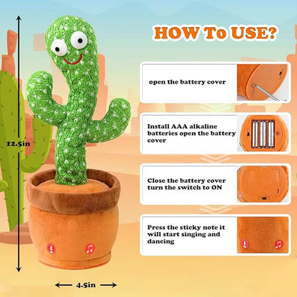 Dancing Cactus Mimicking Toy Talking Repeat Singing Sunny Cactus Dancer Electronic Light Up Plush Toy for Baby Boys and Girls
