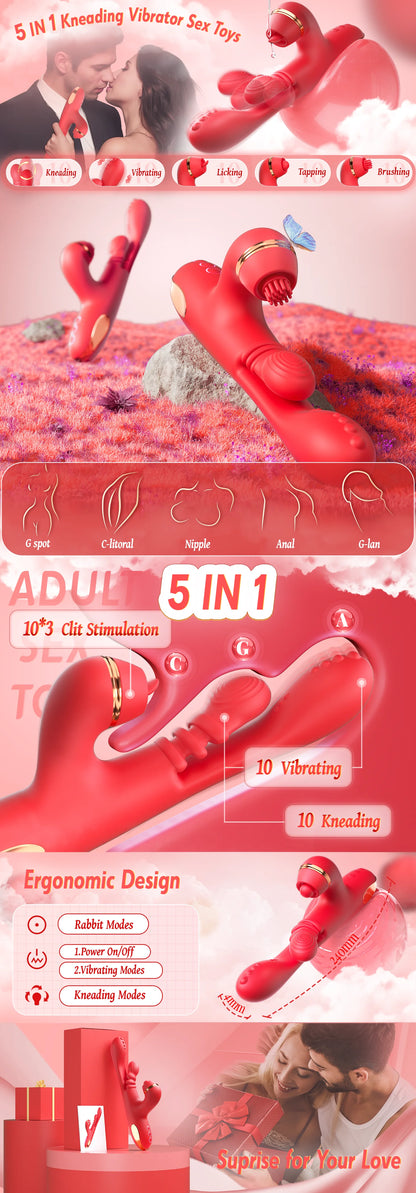 5 IN 1 Tapping Thrusting Dildo Vibrator G Spot Vibrator Kneading Clit Stimulator