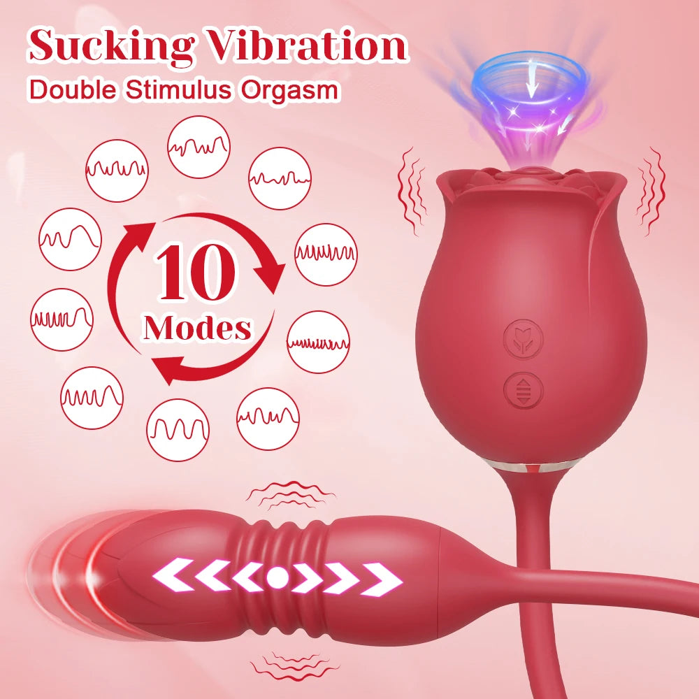 3-in-1 Rose Vibrator – Clit Suction, Licking Tongue & G Spot Dildo Toy for Women