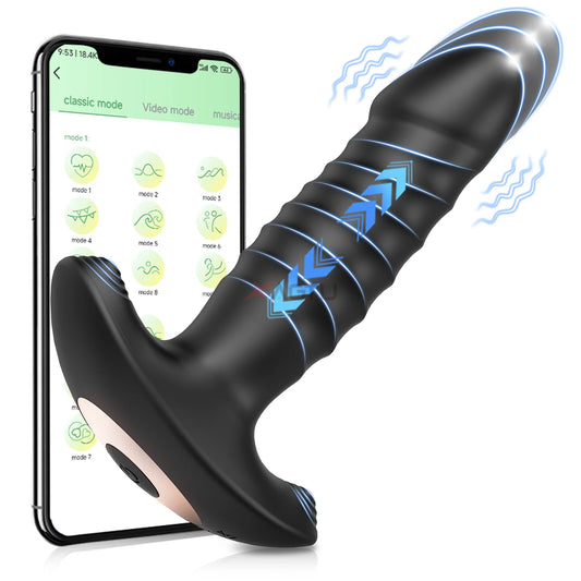 APP Control Thrusting Prostate Massager Vibrator Anal Plug Telescopic Butt Plug