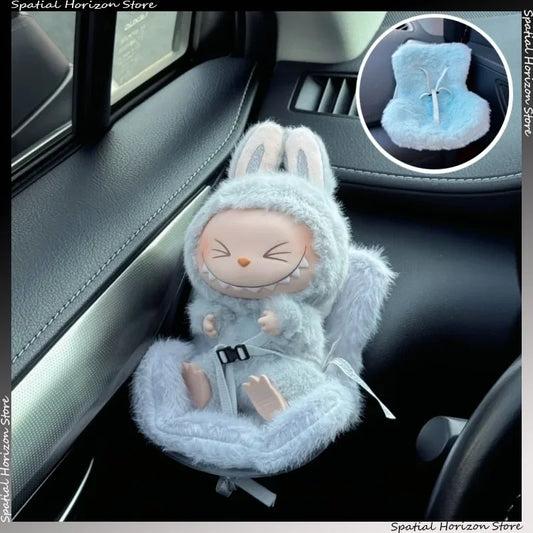 Mini Plush Labubu Car Seat with Air Vent Clip – Kawaii Aromatherapy Ornament for 17 cm Dolls