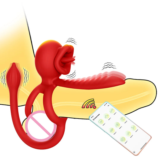 App Control Heated Vibrating Cock Ring Rose Clitoral Stimulator Anal Prostate Massager