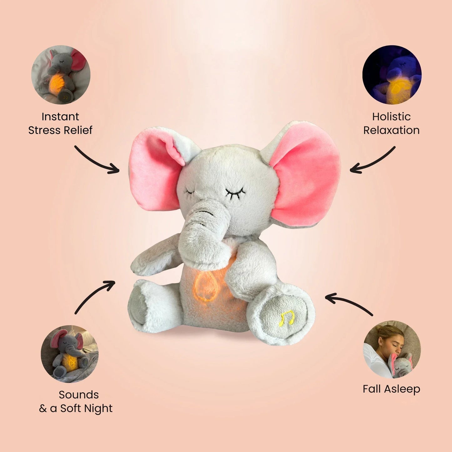 Breathing Elephant Plush Toy Baby Sleep Soother Music Light Sensory Gift
