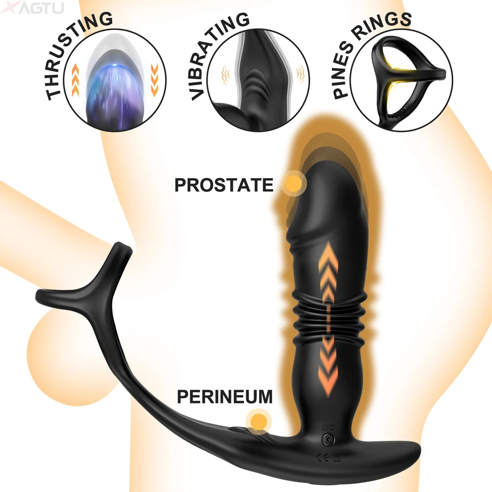 Male Thrusting Prostate Massager Bluetooth APP Anal Plug Telescopic Vibrating