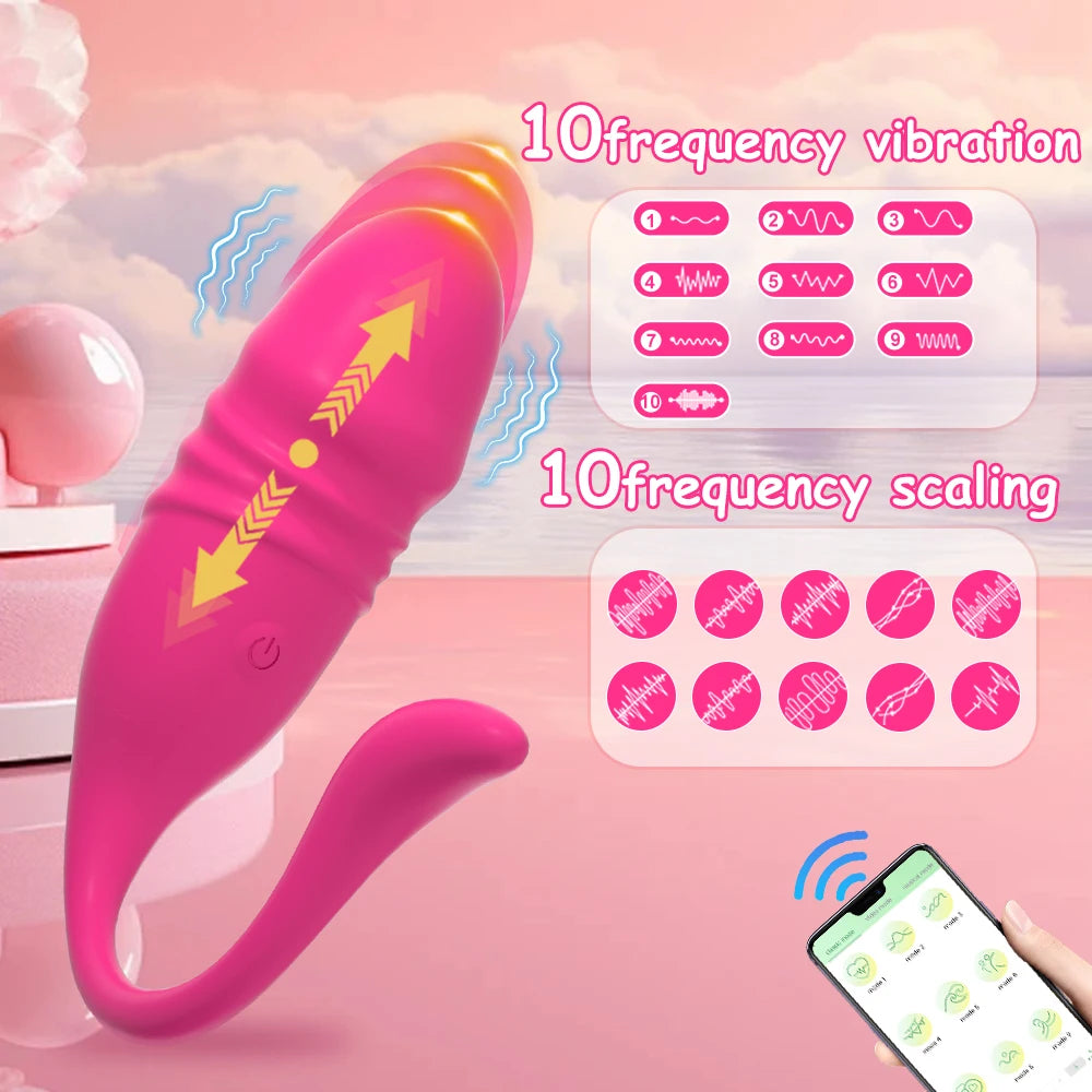 APP Wireless Bluetooth G Spot Vibrator Telescopic Dildo Vagina Love Egg