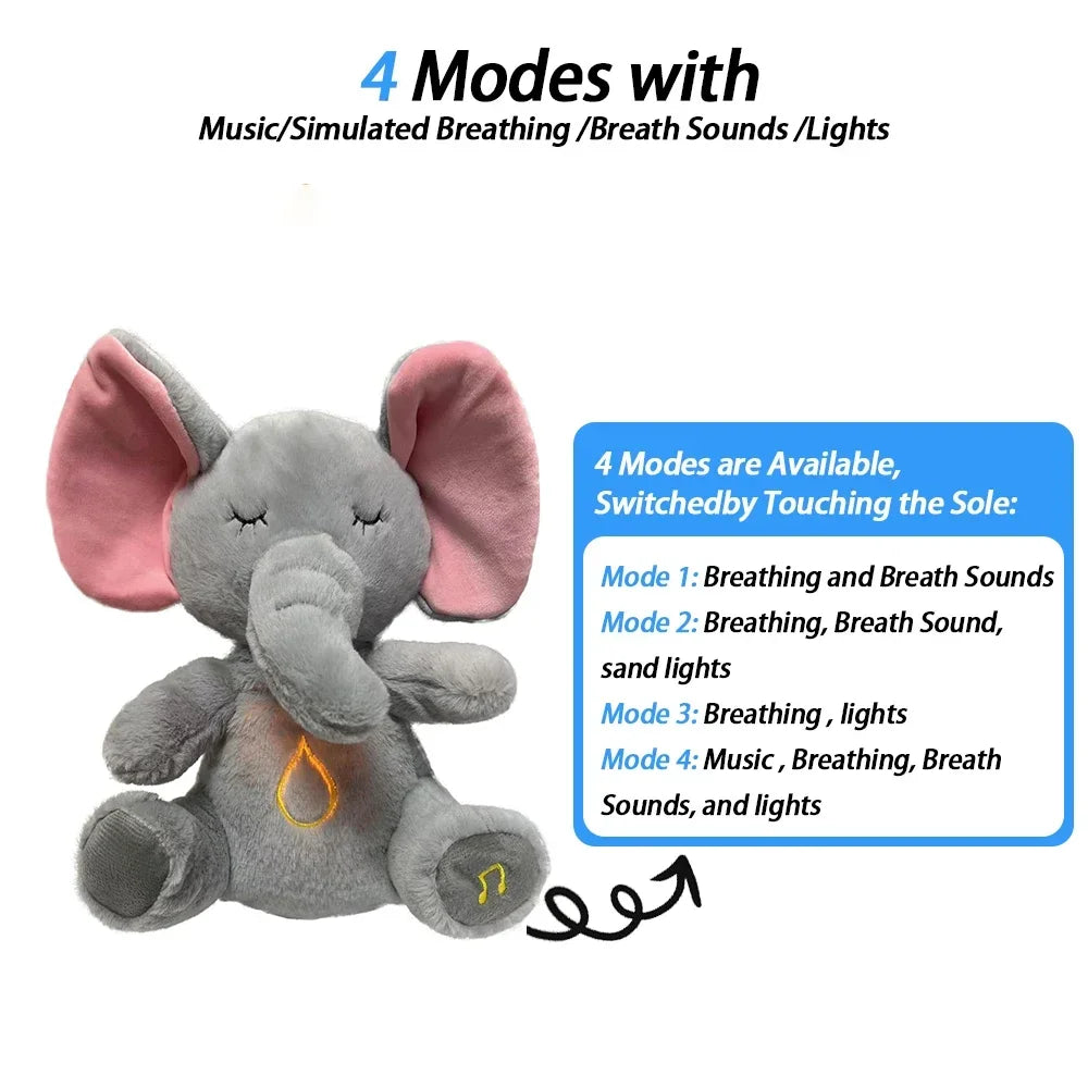 Breathing Elephant Plush Toy Baby Sleep Soother Music Light Sensory Gift