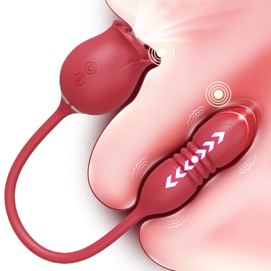 3-in-1 Rose Vibrator – Clit Suction, Licking Tongue & G Spot Dildo Toy for Women
