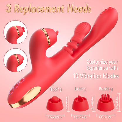 5 IN 1 Tapping Thrusting Dildo Vibrator G Spot Vibrator Kneading Clit Stimulator