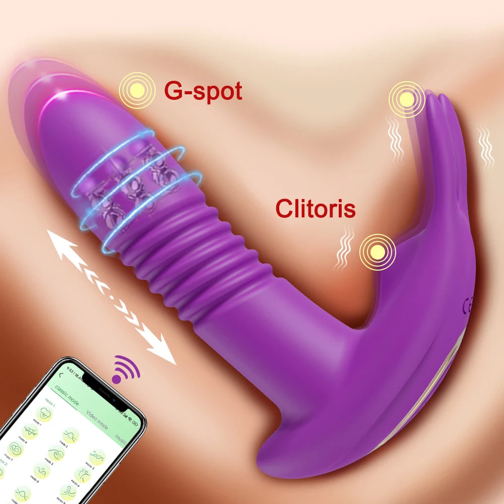 APP-Controlled Thrusting Vibrator for Women – Rotating Telescopic Dildo, G Spot Stimulator