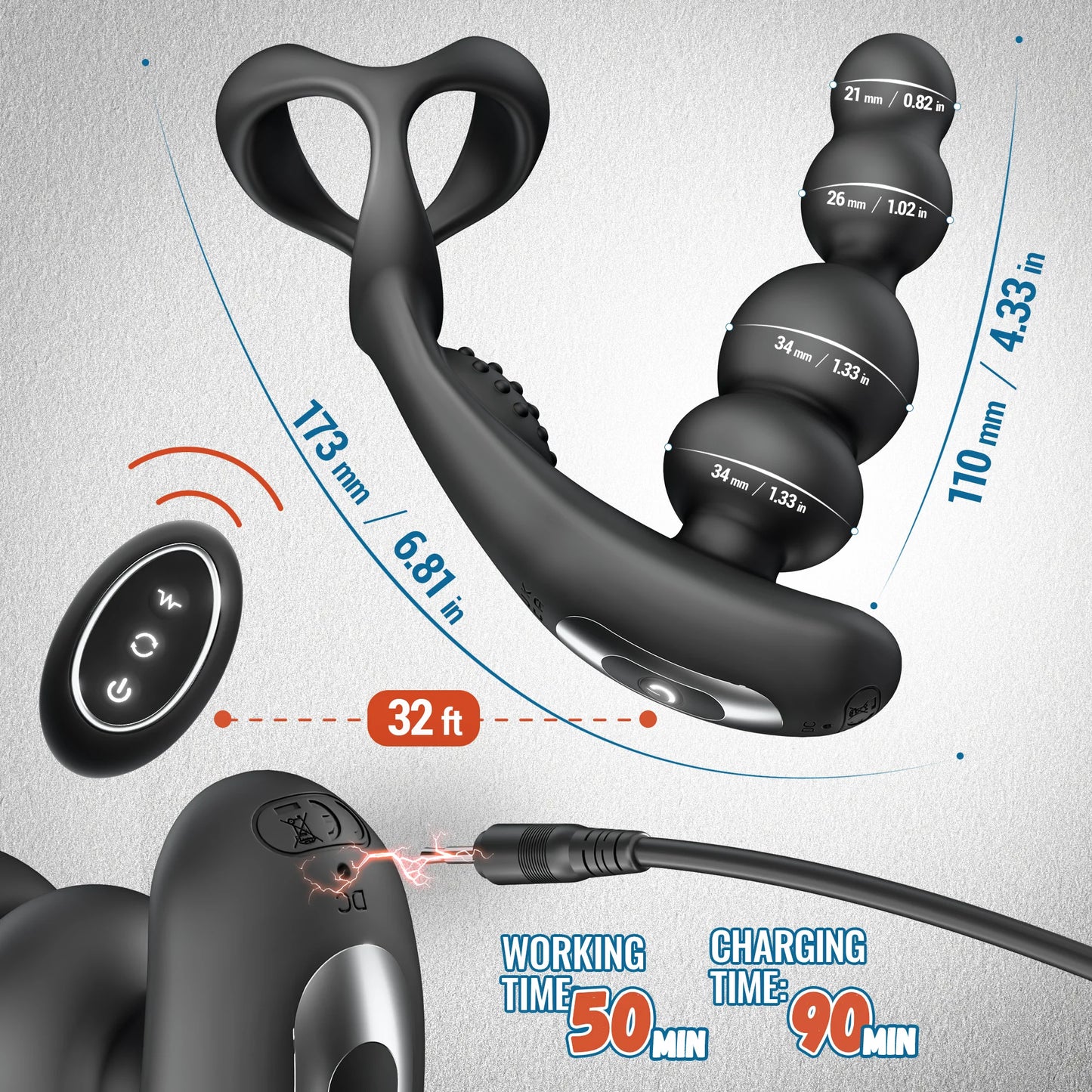 Anal Vibrator 360 Rotate Butt Plug Male Prostate Massager with Cock Ring