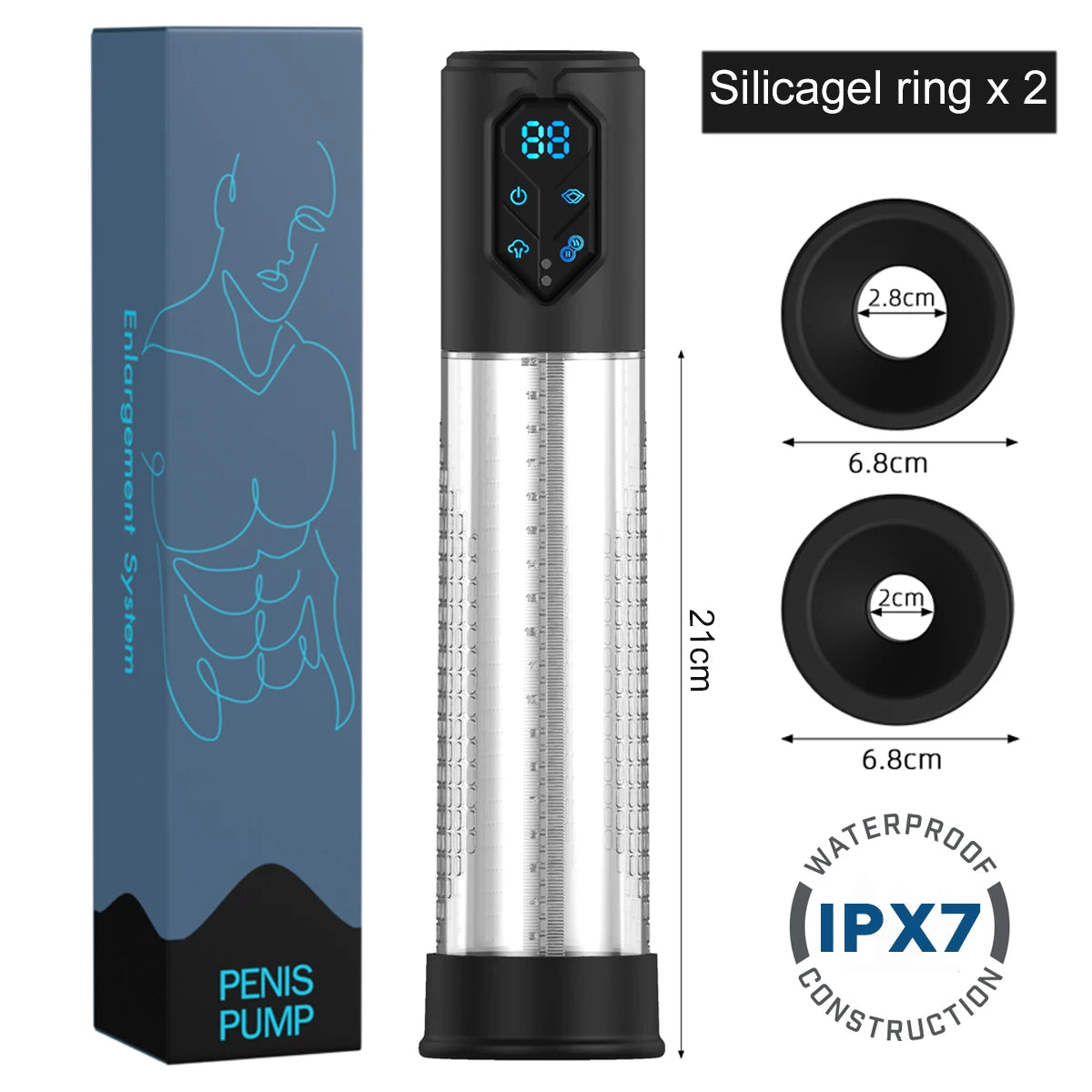 IPX7 Waterproof Electric Penis Pump – 4 Suction Modes, 2 Sleeves, Vacuum Enlarger Toy
